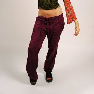 Y2K Cargo Pants (M) medium burgundy yoga workout utility dance gym low rise boho